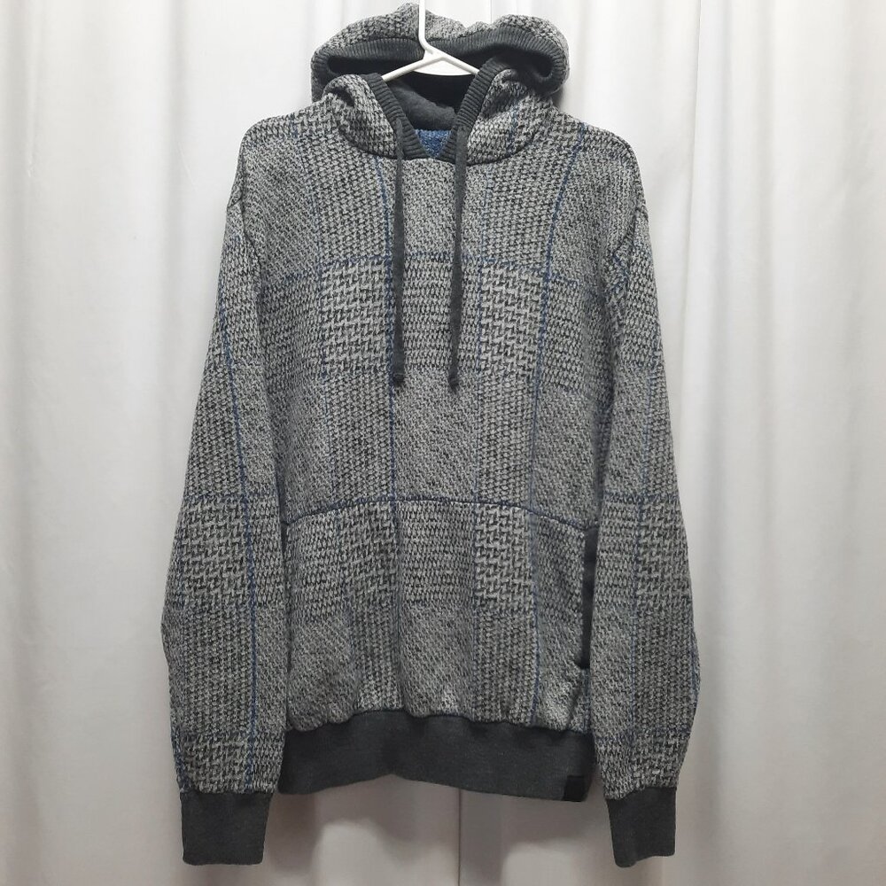 American Eagle Men's Textured Knit Plaid Hoodie Cotton Gray & Blue - Size XL
